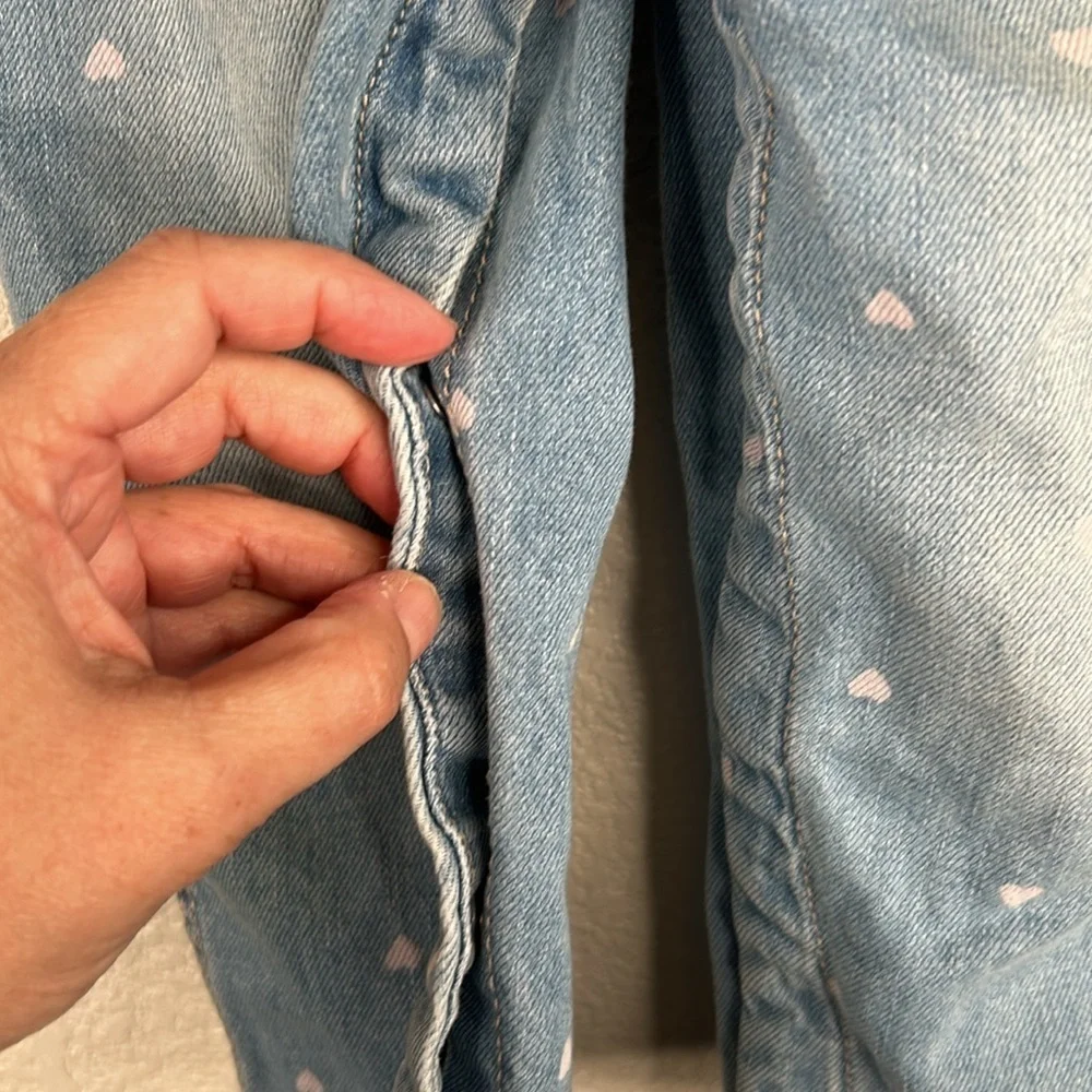 OshKosh B'gosh Girl's Denim Pink Heart Print Overall Jeans Size 24 months